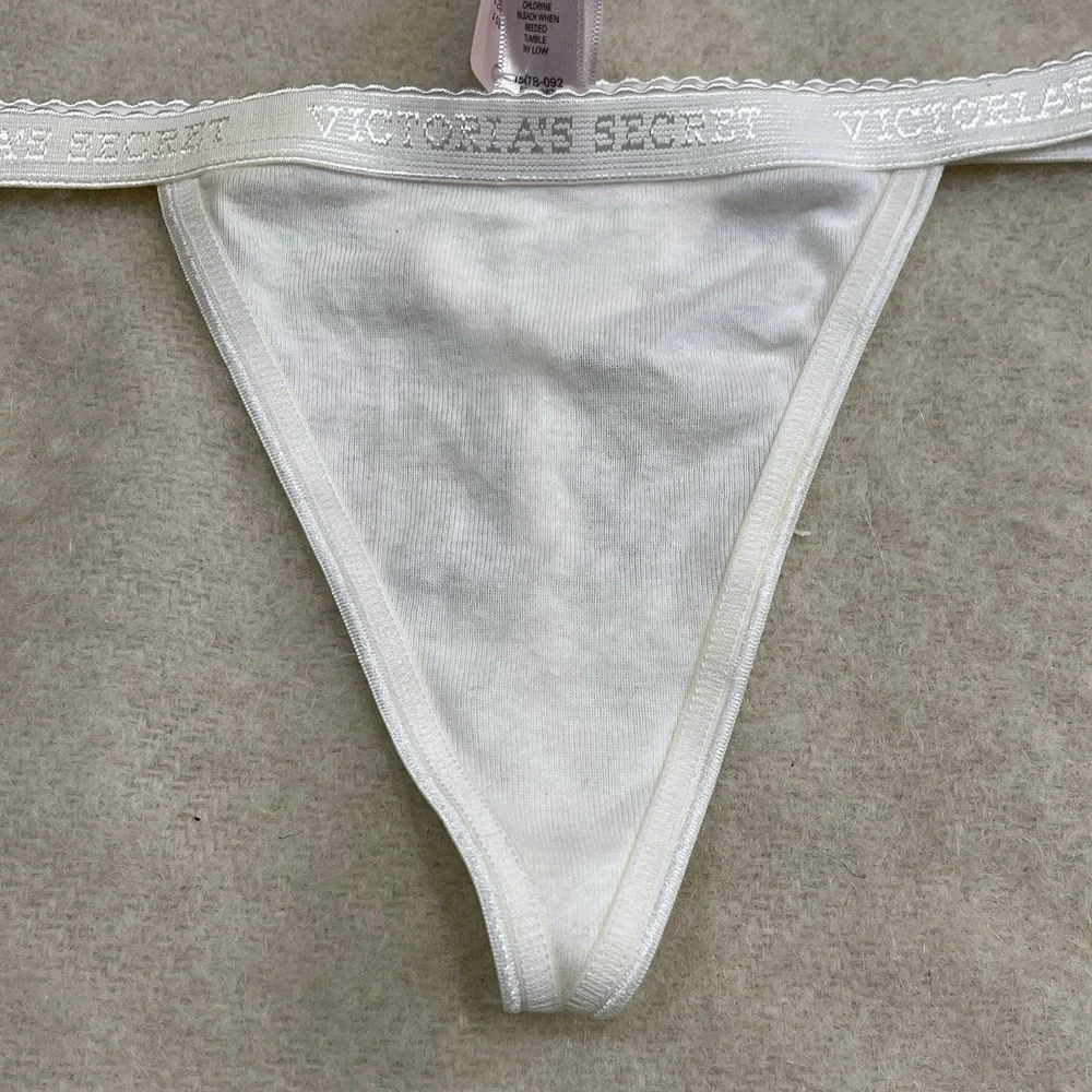 Victoria's Secret‎ VINTAGE Y2K Cotton Signature Logo V-String Thong Panties XS
